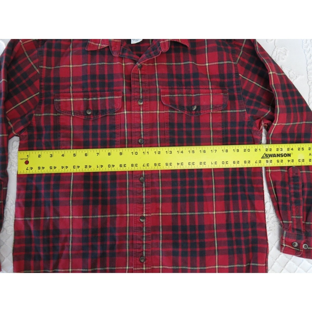 Eddie Bauer Legends Men's Small Heavy Flannel Long Sleeve Red Plaid Shirt Button - Picture 5 of 6